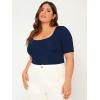 imageOYOANGLE Womens Plus Size Basic Short Sleeve Bodysuit Scoop Neck T Shirts BodysuitNavy Blue