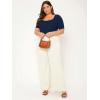 imageOYOANGLE Womens Plus Size Basic Short Sleeve Bodysuit Scoop Neck T Shirts BodysuitNavy Blue