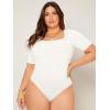 imageOYOANGLE Womens Plus Size Basic Short Sleeve Bodysuit Scoop Neck T Shirts BodysuitNew Light White