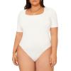 imageOYOANGLE Womens Plus Size Basic Short Sleeve Bodysuit Scoop Neck T Shirts BodysuitNew Light White