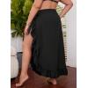 imageOYOANGLE Womens Plus Size Beach Sarong Swimsuit Cover Ups Ruffle Hem Knot Side Wrap Long Maxi SkirtsBlack
