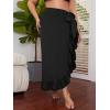 imageOYOANGLE Womens Plus Size Beach Sarong Swimsuit Cover Ups Ruffle Hem Knot Side Wrap Long Maxi SkirtsBlack