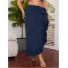 imageOYOANGLE Womens Plus Size Beach Sarong Swimsuit Cover Ups Ruffle Hem Knot Side Wrap Long Maxi SkirtsBlue