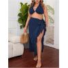 imageOYOANGLE Womens Plus Size Beach Sarong Swimsuit Cover Ups Ruffle Hem Knot Side Wrap Long Maxi SkirtsBlue