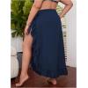 imageOYOANGLE Womens Plus Size Beach Sarong Swimsuit Cover Ups Ruffle Hem Knot Side Wrap Long Maxi SkirtsBlue
