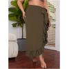 imageOYOANGLE Womens Plus Size Beach Sarong Swimsuit Cover Ups Ruffle Hem Knot Side Wrap Long Maxi SkirtsBrown