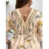 imageOYOANGLE Womens Plus Size Boho Floral Print High Waist V Neck Flared A Line Short DressApricot