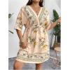 imageOYOANGLE Womens Plus Size Boho Floral Print High Waist V Neck Flared A Line Short DressApricot