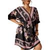 imageOYOANGLE Womens Plus Size Boho Floral Print High Waist V Neck Flared A Line Short DressBlack Floral