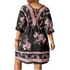 imageOYOANGLE Womens Plus Size Boho Floral Print High Waist V Neck Flared A Line Short DressBlack Floral