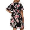 imageOYOANGLE Womens Plus Size Boho Floral Print High Waist V Neck Flared A Line Short DressBlack Red