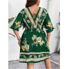 imageOYOANGLE Womens Plus Size Boho Floral Print High Waist V Neck Flared A Line Short DressDeep Green