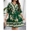 imageOYOANGLE Womens Plus Size Boho Floral Print High Waist V Neck Flared A Line Short DressDeep Green