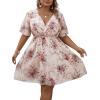 imageOYOANGLE Womens Plus Size Boho Floral Print High Waist V Neck Flared A Line Short DressLight Pink