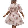 imageOYOANGLE Womens Plus Size Boho Floral Print High Waist V Neck Flared A Line Short DressLight Pink