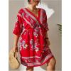 imageOYOANGLE Womens Plus Size Boho Floral Print High Waist V Neck Flared A Line Short DressLight Red
