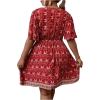 imageOYOANGLE Womens Plus Size Boho Floral Print High Waist V Neck Flared A Line Short DressRed Floral