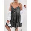 imageOYOANGLE Womens Plus Size Button Front V Neck Denim Cami Dress Ruffle Hem Jean Short SundressDark Grey
