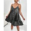 imageOYOANGLE Womens Plus Size Button Front V Neck Denim Cami Dress Ruffle Hem Jean Short SundressDark Grey