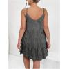imageOYOANGLE Womens Plus Size Button Front V Neck Denim Cami Dress Ruffle Hem Jean Short SundressDark Grey