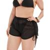 imageOYOANGLE Womens Plus Size Chiffon Beach Swimwear Sheer Wrap Cover Up Swim ShortsBlack Ruched