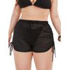 imageOYOANGLE Womens Plus Size Chiffon Beach Swimwear Sheer Wrap Cover Up Swim ShortsBlack Ruched