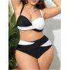 imageOYOANGLE Womens Plus Size Color Block Bikini Sets High Waisted Swimsuit Two Piece Push Up Bathing SuitsBlack and White