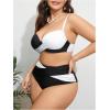 imageOYOANGLE Womens Plus Size Color Block Bikini Sets High Waisted Swimsuit Two Piece Push Up Bathing SuitsBlack and White
