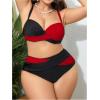 imageOYOANGLE Womens Plus Size Color Block Bikini Sets High Waisted Swimsuit Two Piece Push Up Bathing SuitsRed and Black