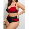 imageOYOANGLE Womens Plus Size Color Block Bikini Sets High Waisted Swimsuit Two Piece Push Up Bathing SuitsRed and Black
