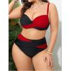 imageOYOANGLE Womens Plus Size Color Block Bikini Sets High Waisted Swimsuit Two Piece Push Up Bathing SuitsRed and Black