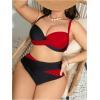 imageOYOANGLE Womens Plus Size Color Block Bikini Sets High Waisted Swimsuit Two Piece Push Up Bathing SuitsRed and Black