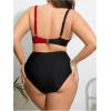 imageOYOANGLE Womens Plus Size Color Block Bikini Sets High Waisted Swimsuit Two Piece Push Up Bathing SuitsRed and Black