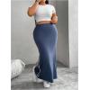 imageOYOANGLE Womens Plus Size Contrast Binding Bodycon Maxi Skirt Elastic High Waist Casual Long SkirtsBlue