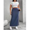 imageOYOANGLE Womens Plus Size Contrast Binding Bodycon Maxi Skirt Elastic High Waist Casual Long SkirtsBlue