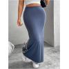 imageOYOANGLE Womens Plus Size Contrast Binding Bodycon Maxi Skirt Elastic High Waist Casual Long SkirtsBlue