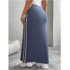 imageOYOANGLE Womens Plus Size Contrast Binding Bodycon Maxi Skirt Elastic High Waist Casual Long SkirtsBlue