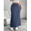 imageOYOANGLE Womens Plus Size Contrast Binding Bodycon Maxi Skirt Elastic High Waist Casual Long SkirtsBlue