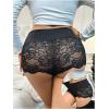 imageOYOANGLE Womens Plus Size Contrast Lace Boyshorts Mid Rise Tummy Control Panties UnderwearBlack
