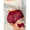 imageOYOANGLE Womens Plus Size Contrast Lace Boyshorts Mid Rise Tummy Control Panties UnderwearBurgundy