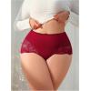 imageOYOANGLE Womens Plus Size Contrast Lace Boyshorts Mid Rise Tummy Control Panties UnderwearBurgundy