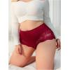 imageOYOANGLE Womens Plus Size Contrast Lace Boyshorts Mid Rise Tummy Control Panties UnderwearBurgundy