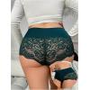 imageOYOANGLE Womens Plus Size Contrast Lace Boyshorts Mid Rise Tummy Control Panties UnderwearGreen