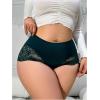 imageOYOANGLE Womens Plus Size Contrast Lace Boyshorts Mid Rise Tummy Control Panties UnderwearGreen