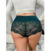 imageOYOANGLE Womens Plus Size Contrast Lace Boyshorts Mid Rise Tummy Control Panties UnderwearGreen