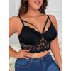 imageOYOANGLE Womens Plus Size Cut Out Floral Lace Bra Wireless Underwire No Padding BraletteBlack