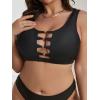 imageOYOANGLE Womens Plus Size Cut Out Scoop Neck Bikini Tops Swimsuit Athletic Tankini TopBlack