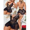 imageOYOANGLE Womens Plus Size Cut Out Tie Back Halter Lace Teddy Romper Bodysuit LingerieBlack
