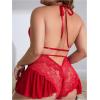 imageOYOANGLE Womens Plus Size Cut Out Tie Back Halter Lace Teddy Romper Bodysuit LingerieDark Red