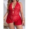 imageOYOANGLE Womens Plus Size Cut Out Tie Back Halter Lace Teddy Romper Bodysuit LingerieDark Red